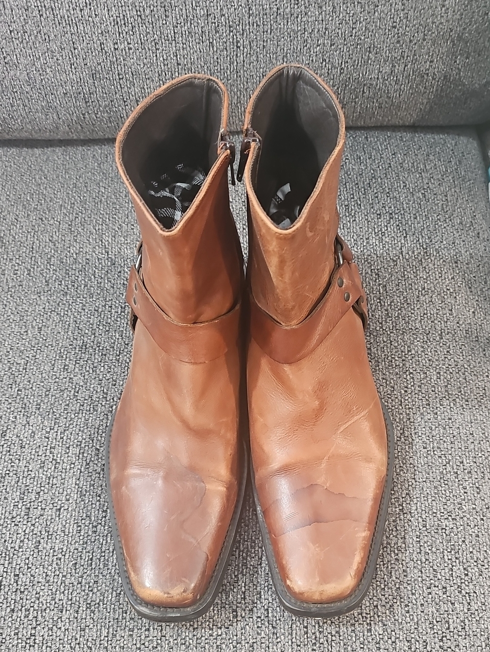 VINTAGE VIA SPIGA Men's Brown Leather Harness Boots - Classic Western Style